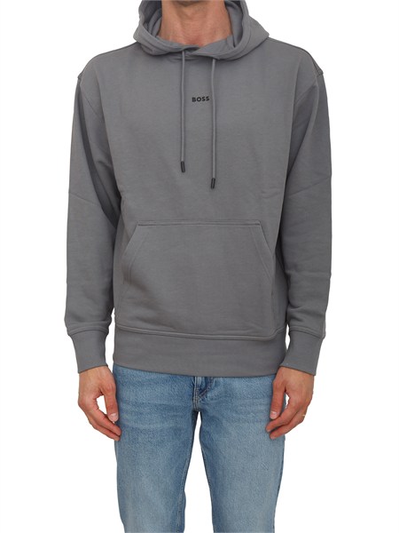 felpa grigia boss uomo in cotone wesmallhood50514530