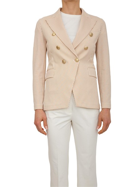 giacca doppiopetto donna circolo 1901 in oxfort beige a righe fd3928