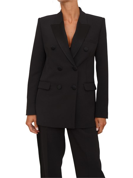 giacca elisabetta franchi in crepe nero con dettagli in raso gi19658e2