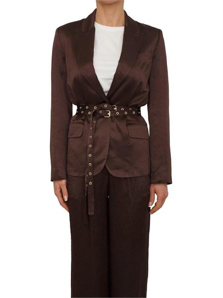giacca liu jo donna in raso wrinkle marrone con cinture ca6146t450a