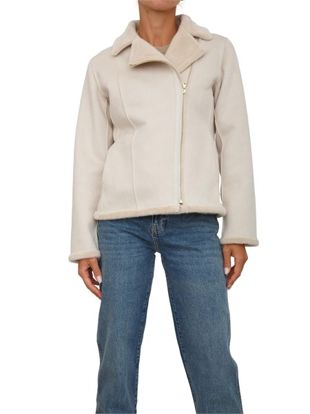 giaccone emme marella in montone ecologico bianco panna ghiacci