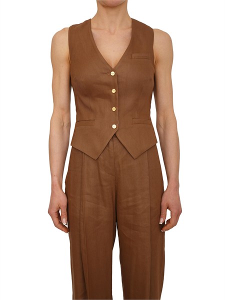 gilet elisabetta franchi in misto lino marrone gl00862e2
