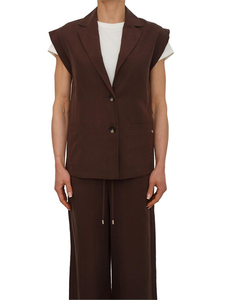 gilet liu jo donna in misto lino marrone wa6369t4818