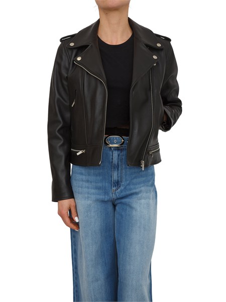giubbino in pelle nero twinset modello chiodo 261tp2010