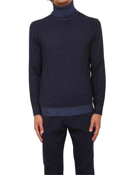 maglia a collo alto aiace galassi in pura lana blu con effetto delave 1852344