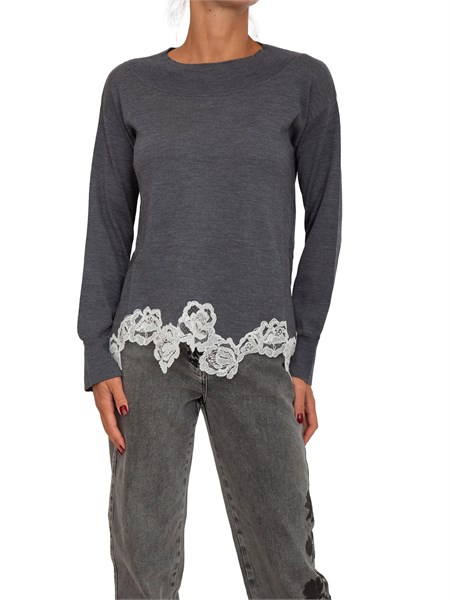 maglia blugirl in lana grigia con pizzo rf5171ma82o