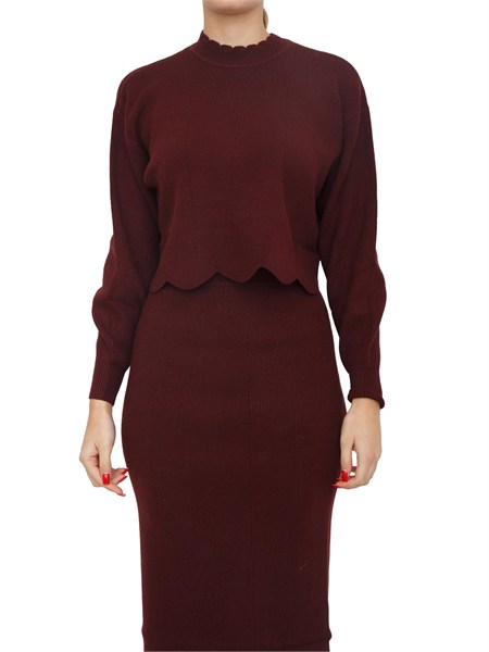 maglia cropped twinset in misto viscosa bordeaux 252tt3210