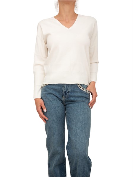 maglia avorio nenette con scollo v e maniche con taglio e inserto oro mixy