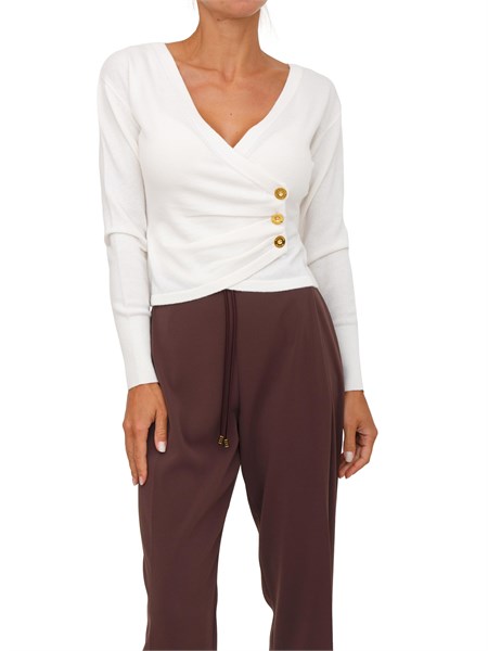 maglia elisabetta franchi in misto cachemire bianco con bottoni gioiello mk32s57e2