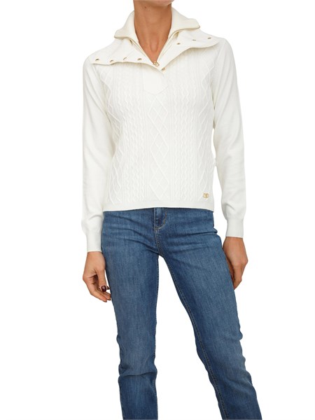 maglia liu jo donna in misto viscosa bianco avorio con collo alto tf5039ms75l