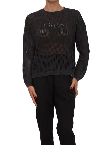 maglia liu jo donna in tessuto traforato nero ta6111ms71g