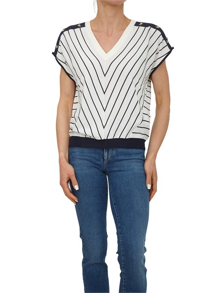 maglia liu jo donna in viscosa panna a righe blu ta6217ms55n