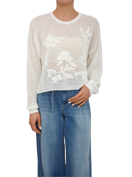 maglia twinset in misto cotone bianco panna a rete 261te3020