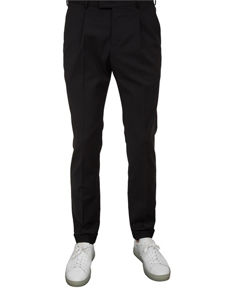 pantaloni uomo pt torino in gabardina di cotone nera con linea carrot asmaza0cl1po35