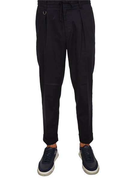 pantalone chino paolo pecora in gabardina blu con coulisse b0215183