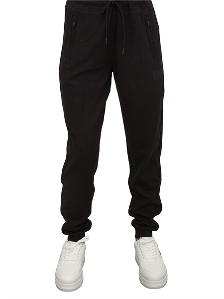 pantalone tuta donna ea7 emporio armani in misto viscosa nero con trama cannete 7m001120af17982