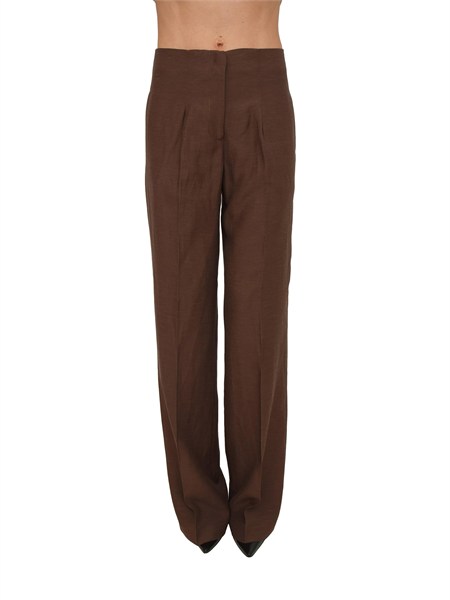 pantaloni blugirl in lino e viscosa envers satin marrone ra6094t8823