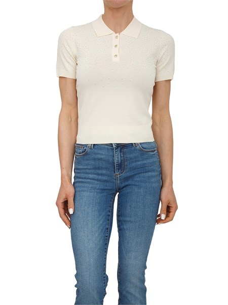 polo slim fracomina in viscosa crema con strass fr26st7003k524r9