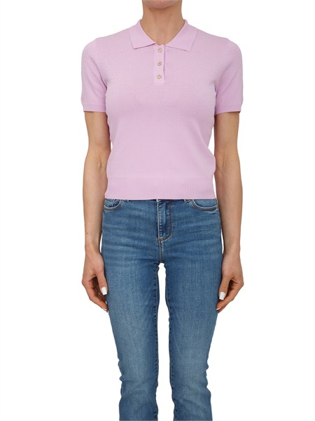 polo slim fracomina in viscosa rosa con strass fr26st7003k524r9