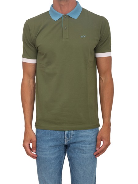 polo sun68 in piquet di cotone verde con profili a36116