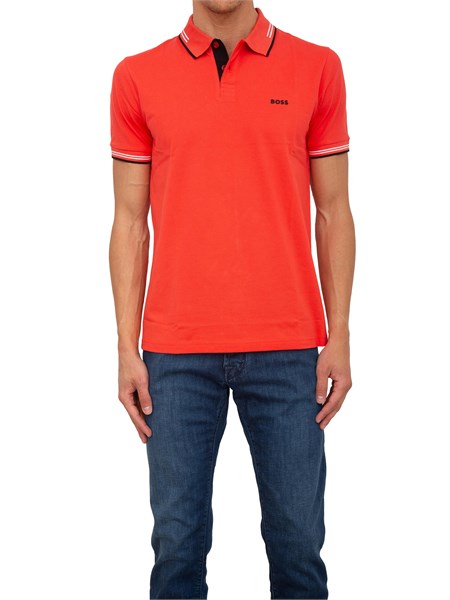 polo slim fit boss corallo in cotone elasticizzato con logo paul50506193