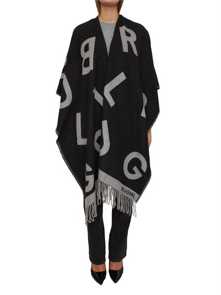 poncho blugirl in caldo tessuto nero logo lettering pf5008t0300