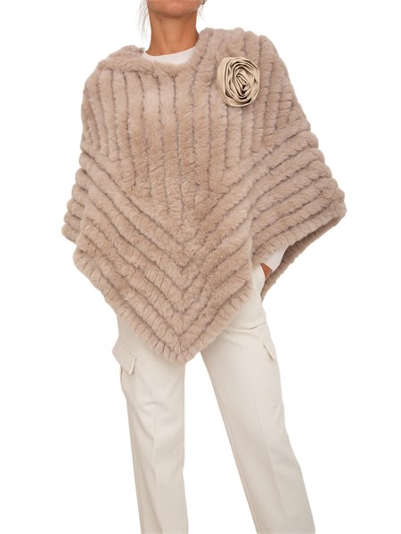 poncho blugirl in faux fur taupe con spilla removibile pf5001t0300