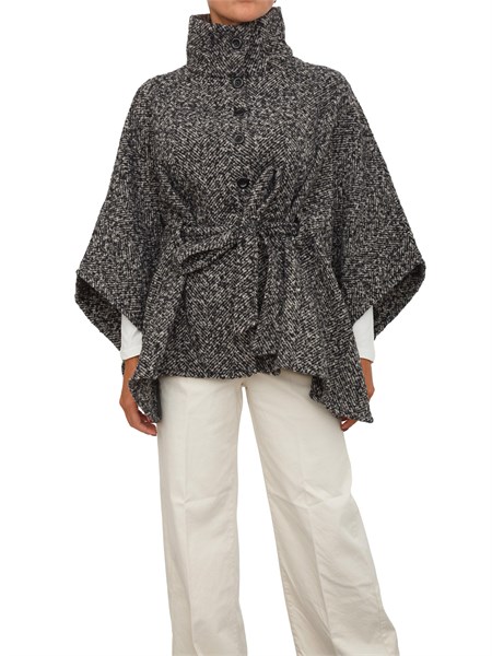 poncho liu jo donna in tessuto chevron blu con cintura e spilla gioiello 2f5025t0300