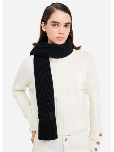 sciarpa liu jo in maglia nera con patch logo 2f5056m0300