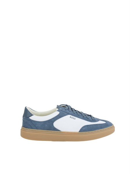 sneakers boss uomo in pelle blu e bianche kieran tenn sdnyn50567947