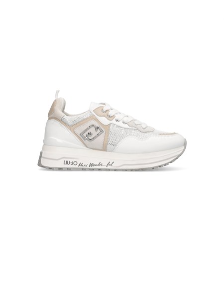 sneakers liu jo donna in pelle bianca con inserti paillettes e suede ba6009px077