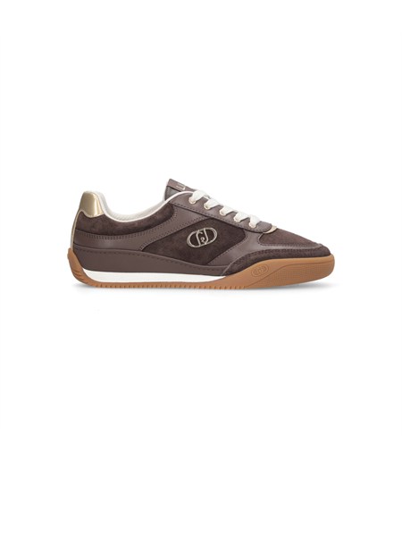 sneakers liu jo donna in suede marrone con inserti glossy in pelle ba6039px310