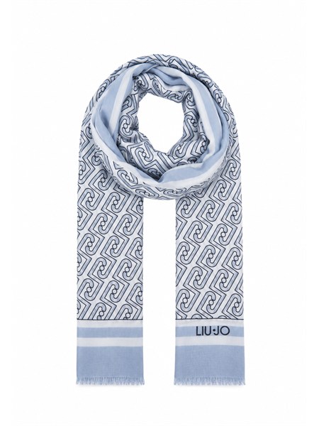 stola liu jo donna in tessuto stampa logo azzurro 2a6039t2745