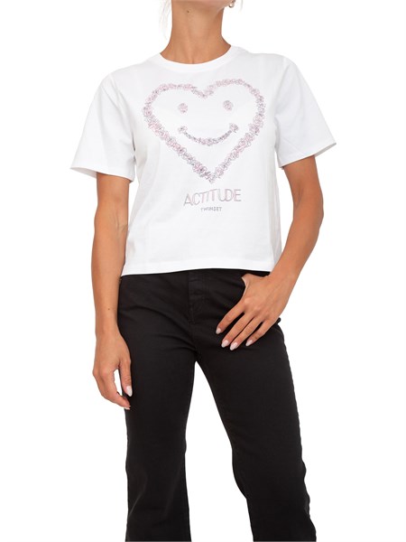 t shirt twinset actitude in cotone bianco con stampa cuore e logo 251