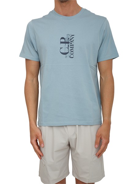 t shirt cp company in cotone azzurro con logo s084a005100w