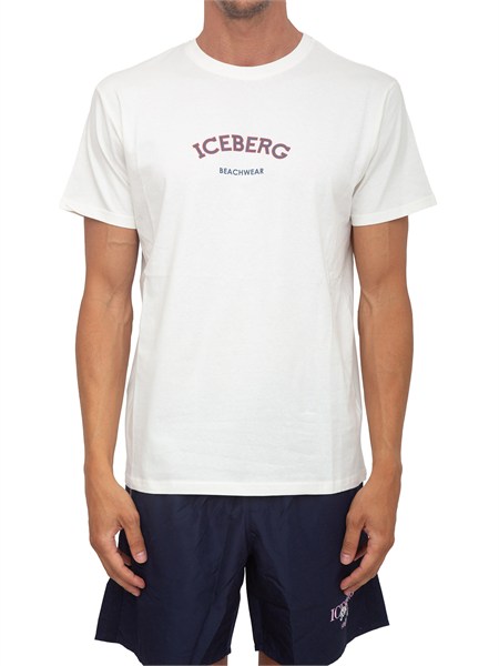 t shirt crema iceberg beachwear uomo con stampa logo ice26mts02
