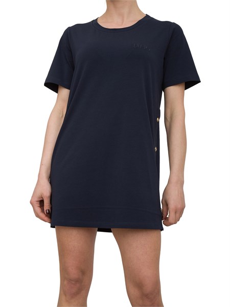 t shirt blu liu jo donna con spacchi laterali e bottoni dorati ta5255js088