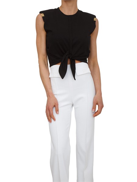 t shirt elisabetta franchi in cotone nero con nodo e dettagli oro ma01161e2