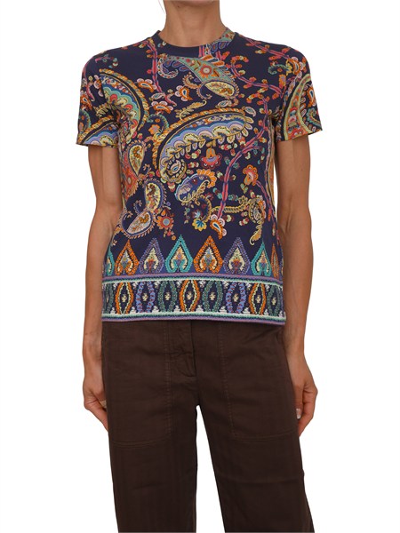 t shirt etro donna in puro cotone blu stampa paisley wrma0006akh26