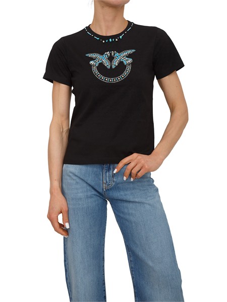 t shirt fidenza pinko in cotone nero con maxi ricamo gioiello fidenzaa3c7