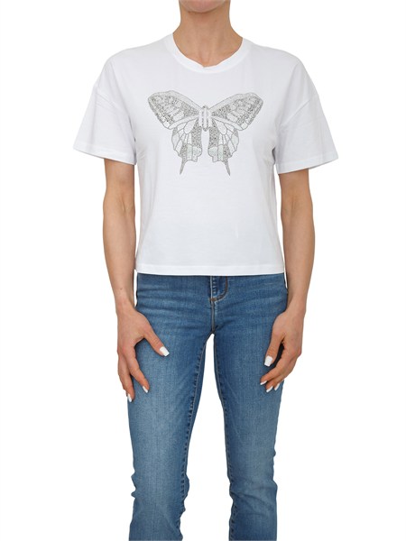 t shirt fracomina in cotone bianco con strass a farfalla fr26st3046j401n5