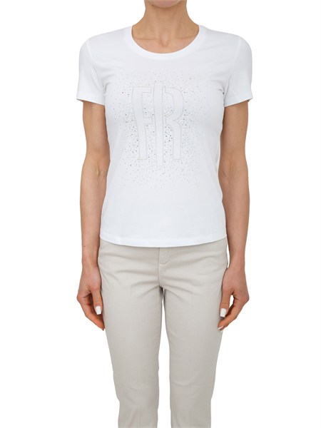 t shirt fracomina in cotone bianco con strass fp26st3002j401n5