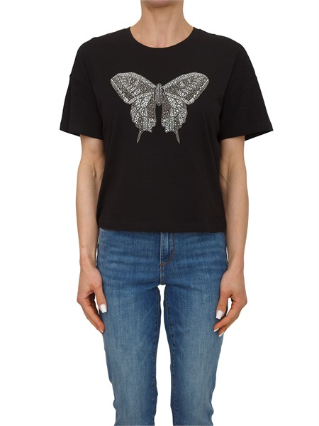 t shirt fracomina in cotone nero con strass a farfalla fr26st3046j401n5
