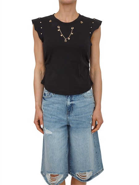 t shirt fracomina in misto cotone nero con collana fr26st3026j40801