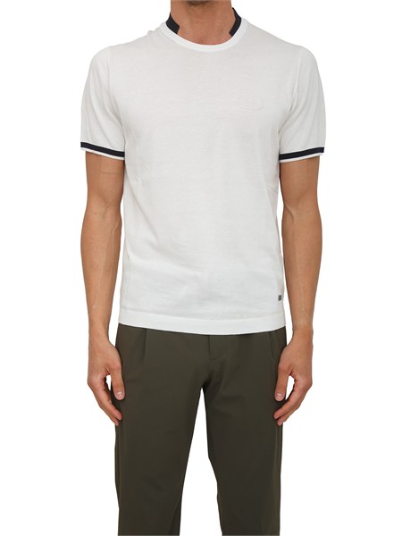 t shirt in maglia liu jo uomo in cotone bianco con profili qa6133ma71p