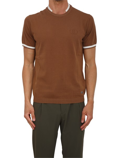 t shirt in maglia liu jo uomo in cotone marrone con profili qa6133ma71p