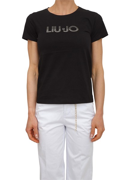 t shirt nera liu jo donna in jersey di cotone ta6056js923