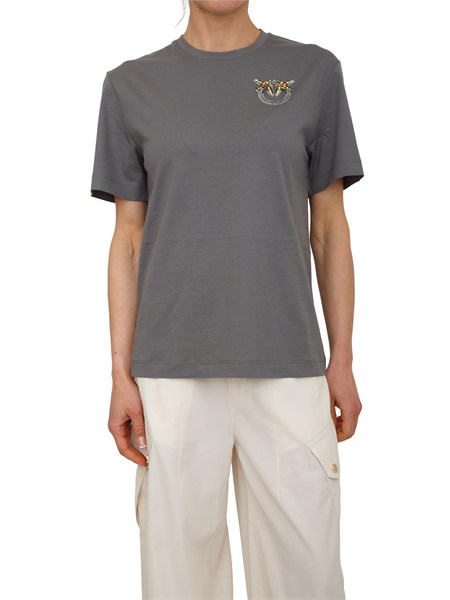 t shirt strepitoso pinko in cotone grigio con strass logo strepitosoa33f