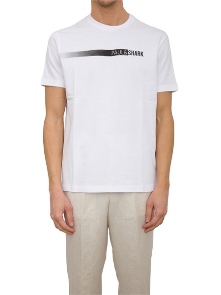 t shirt paul shark bianco in jersey di cotone con stampa 25411039