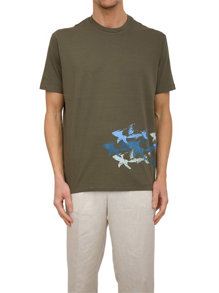 t shirt paulshark verde con stampa sharks effetto distressed 25411040